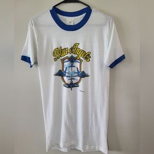 Vintage Blue Angels Navy Ringed Men's T-Shirt Large